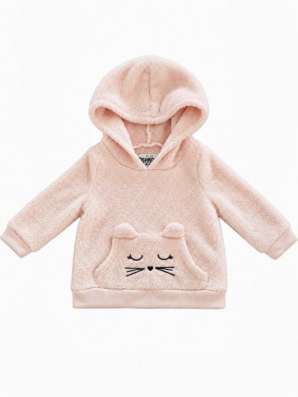OshKosh B’gosh Baby Girl Pink Sherpa Fleece Cat Pocket Hoodie 6-9M